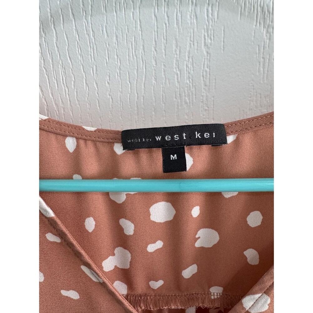 West Kei Blouse Womans Medium Tan Polka Dot Surplice Tie-Sleeve Blouse Office - Picture 6 of 10